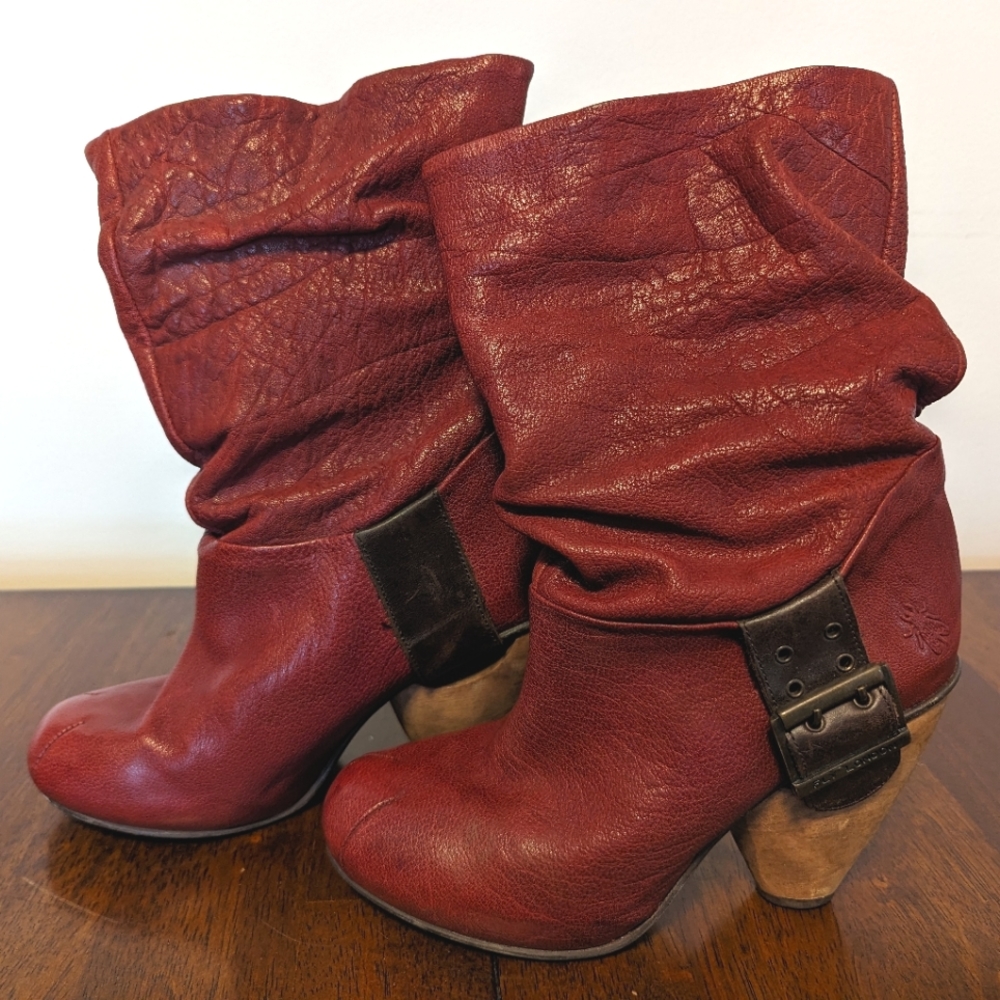 Burgundy Leather Slouch Boots - 37 - Fly London Fly Girl